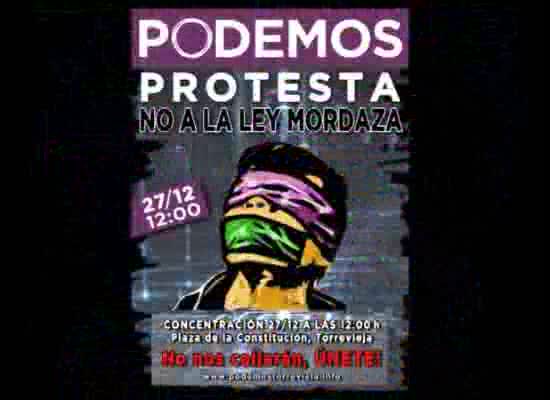Imagen de PODEMOS Torrevieja convoca a la ciudadanía a una concentración contra la Ley Mordaza