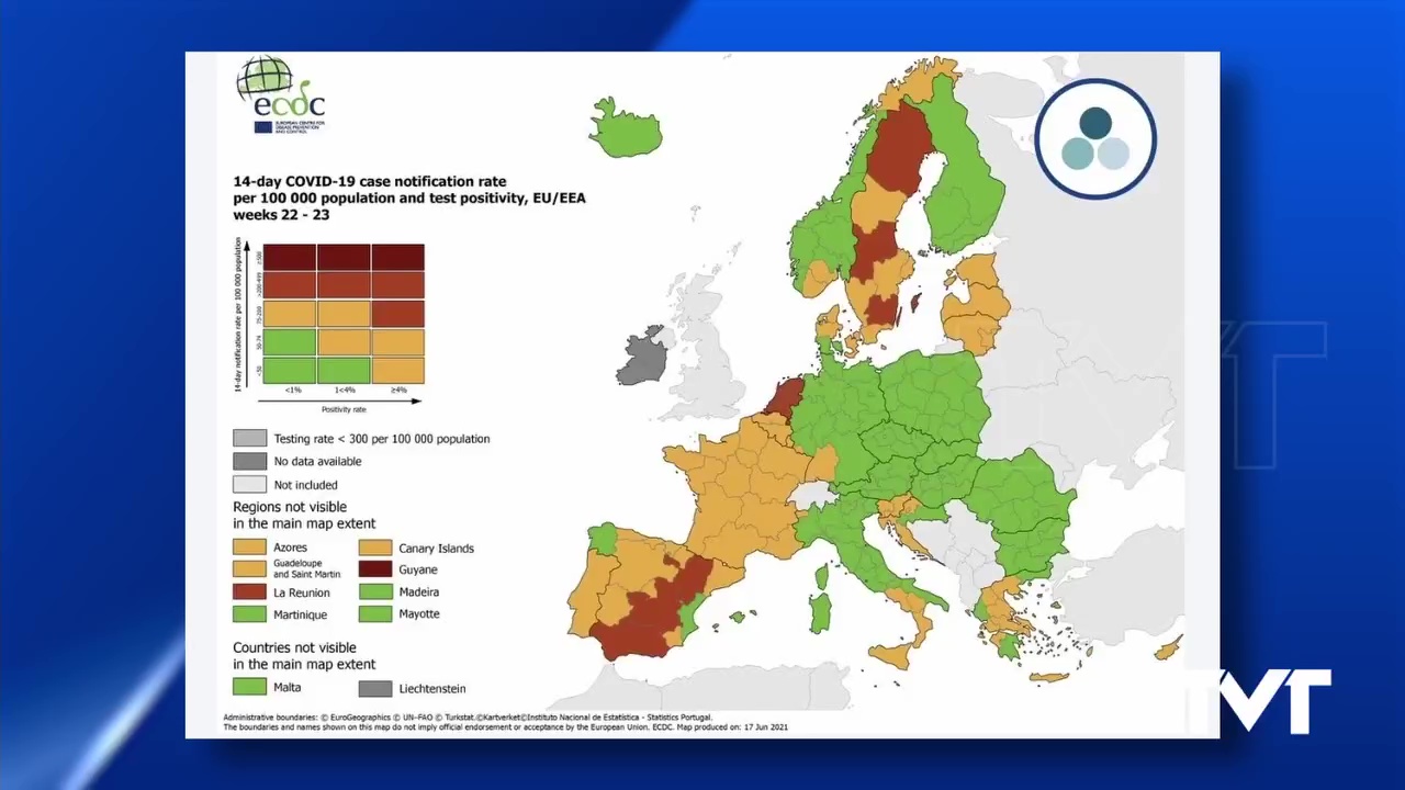 Imagen de Clasificación de regiones en función de la situación epidemiológica. Verde para la C. Valenciana