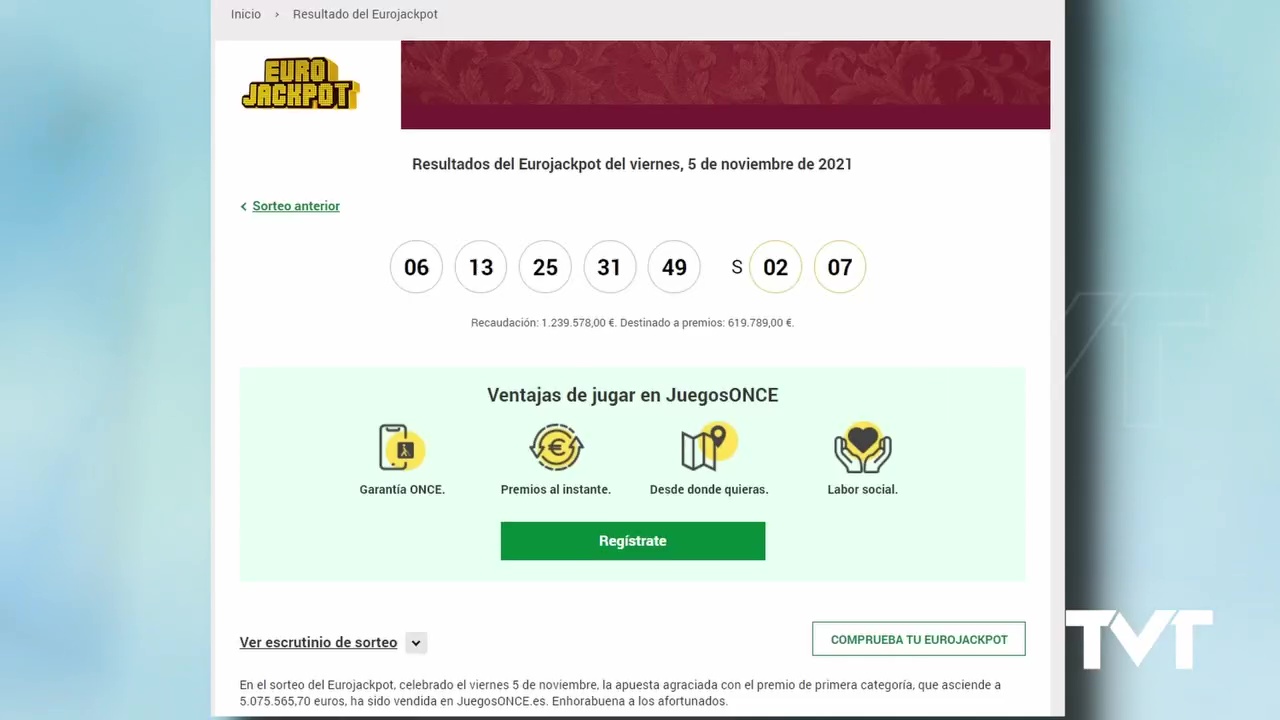 Imagen de El Eurojackpot deja un premio de 3.196 euros en Torrevieja