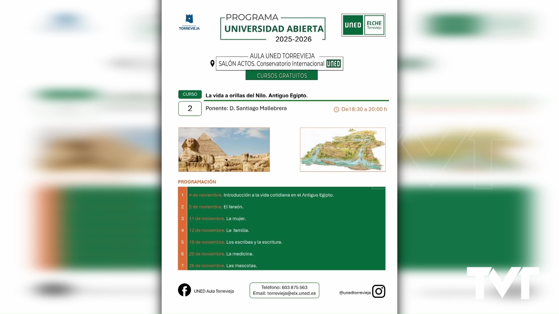 Imagen de La UNED de Torrevieja se desbordará, en noviembre, con el espíritu del Nilo 