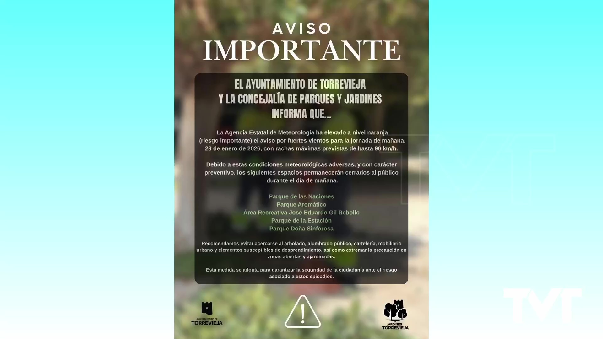 Imagen de Miércoles 28 de enero: Cierre de parques y jardines en Torrevieja ante la previsión de rachas de viento de hasta 90km/h