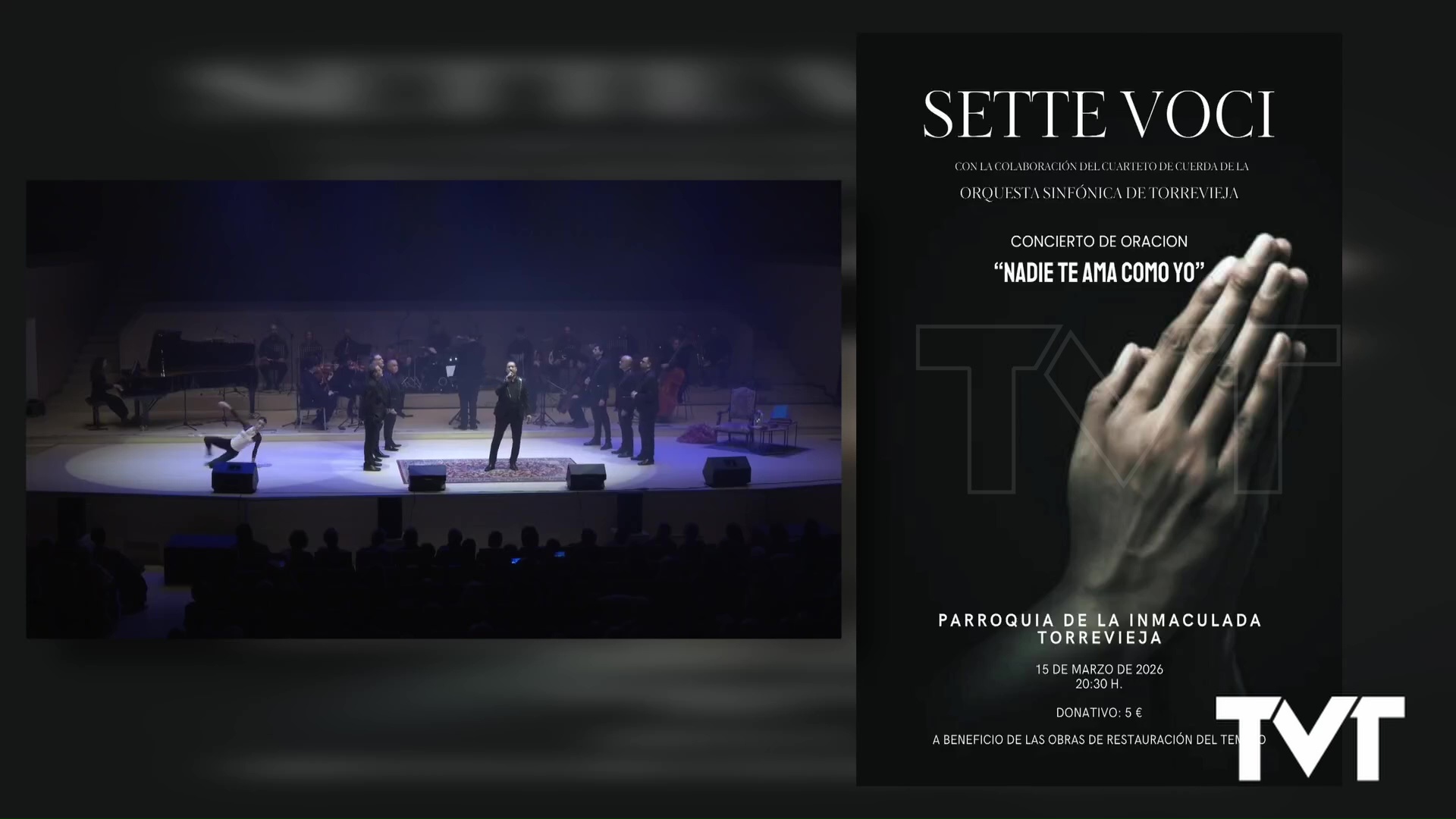 Imagen de Sette Voci y el cuarteto de cuerda de la OST nos esperan el 15 de marzo con el concierto de oración «Nadie te ama como yo»