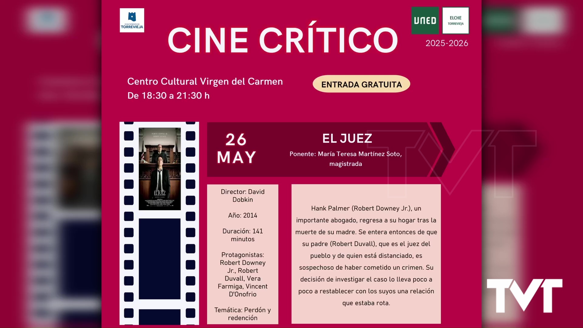 Imagen de El ciclo de Cinecrítico de UNED Torrevieja concluye con «El juez»
